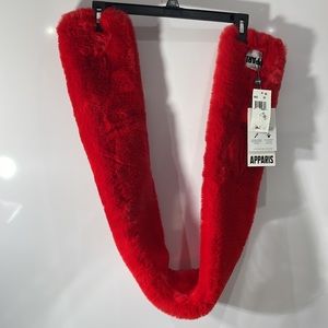BNWT Apparis Faux Fur Rachel Scarf Brand NEW Cherry Red 48” length